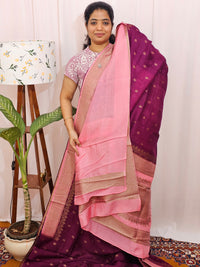 Jute Banarasi Silk Saree - Magenta Pink with Pink