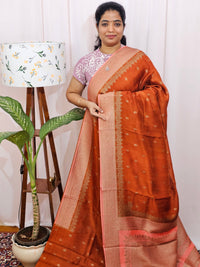 Jute Banarasi Silk Saree - Rust Orange with Peach