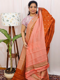 Jute Banarasi Silk Saree - Rust Orange with Peach