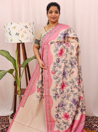 Green Silk with Digital Prints - Pink