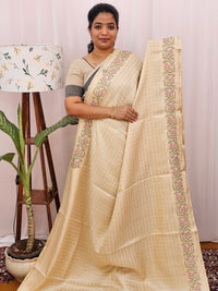 Soft Tussar Checks Weaving - Cream