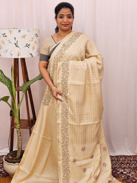 Soft Tussar Checks Weaving - Cream