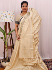 Soft Tussar Checks Weaving - Cream