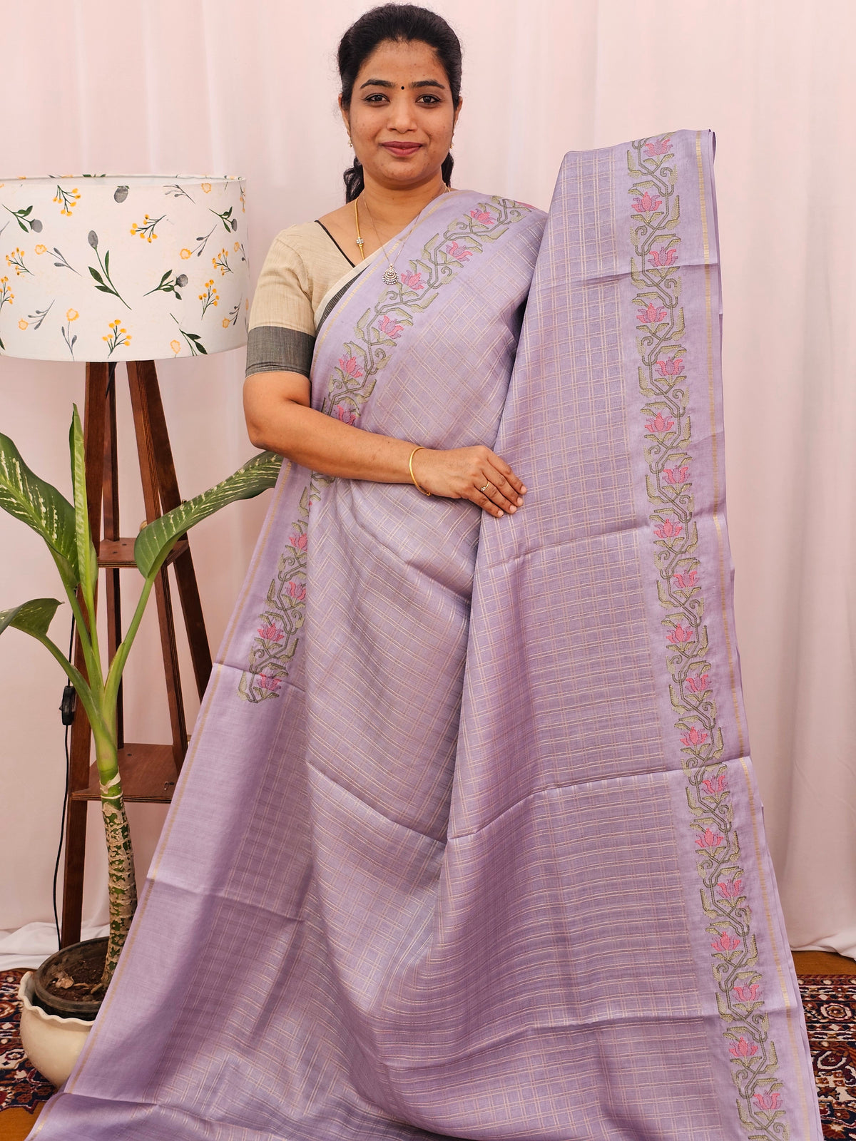 Soft Tussar Checks Weaving - Lavender