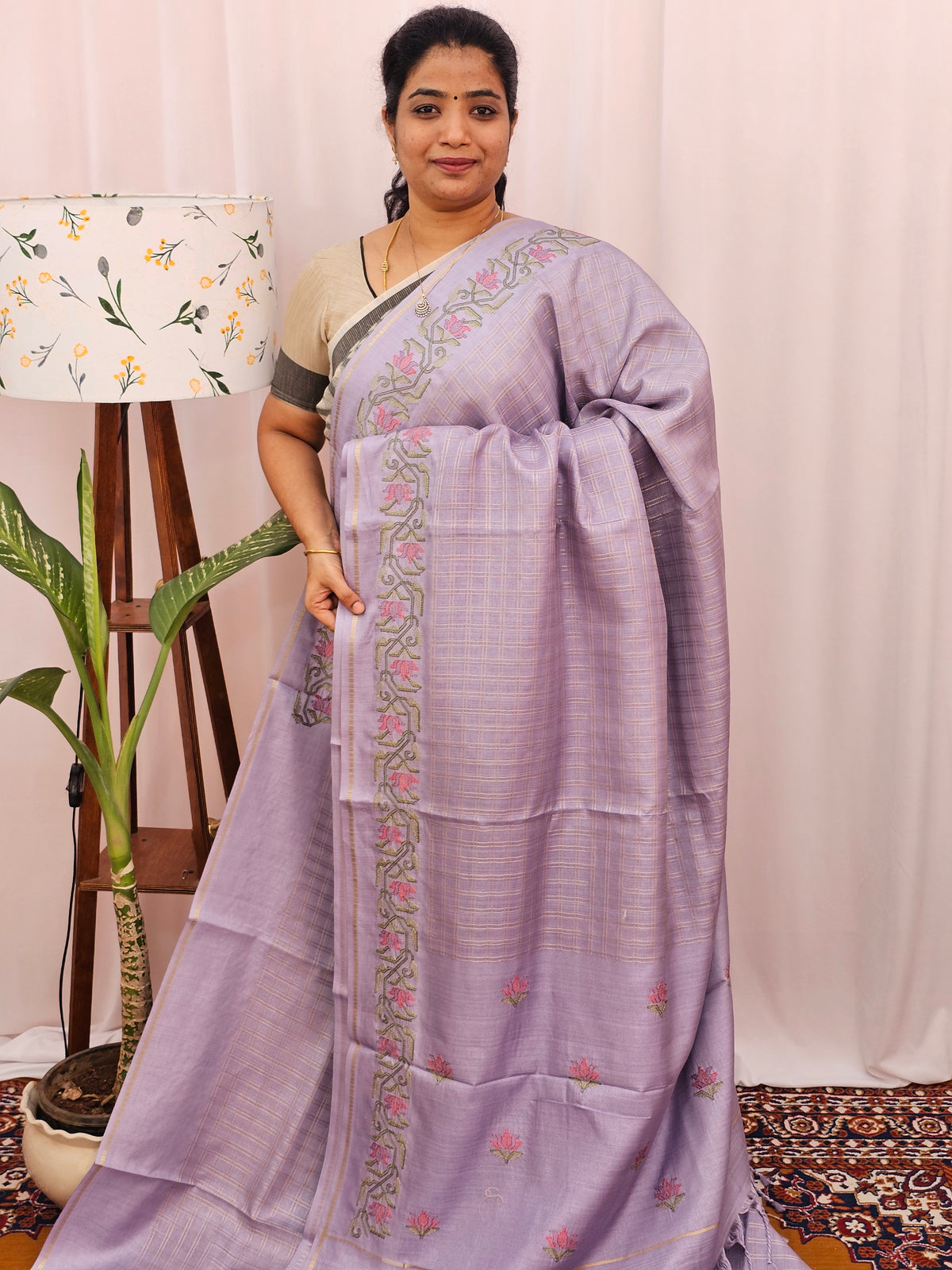 Soft Tussar Checks Weaving - Lavender
