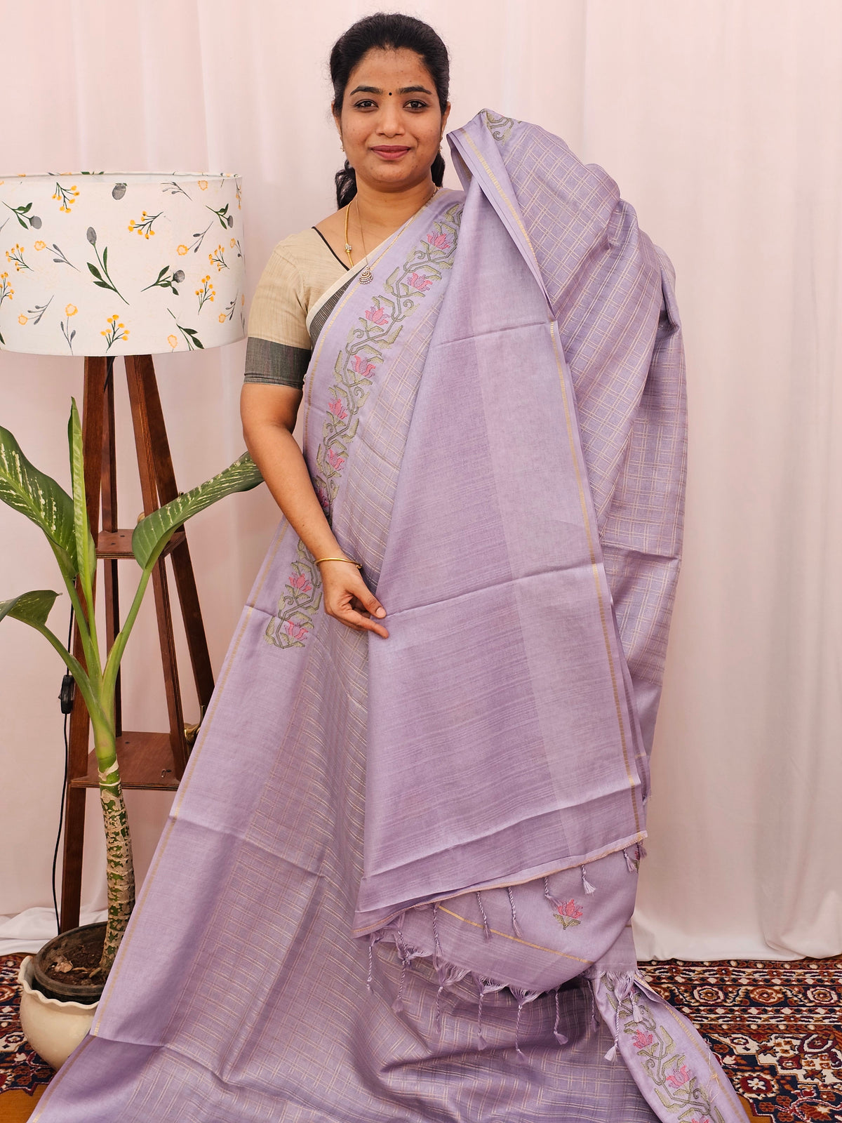 Soft Tussar Checks Weaving - Lavender