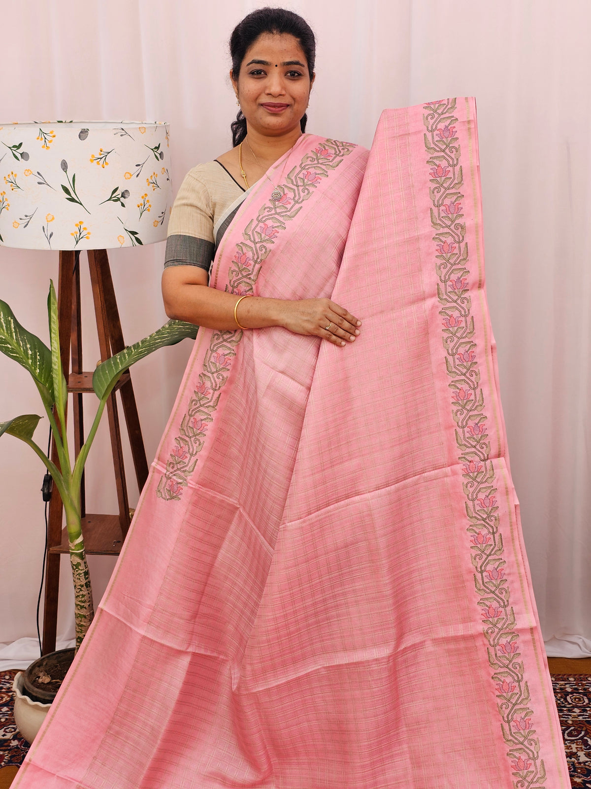 Soft Tussar Checks Weaving - Pink