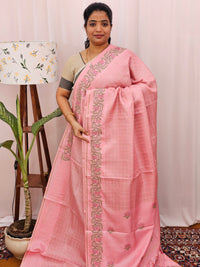 Soft Tussar Checks Weaving - Pink