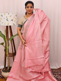 Soft Tussar Checks Weaving - Pink