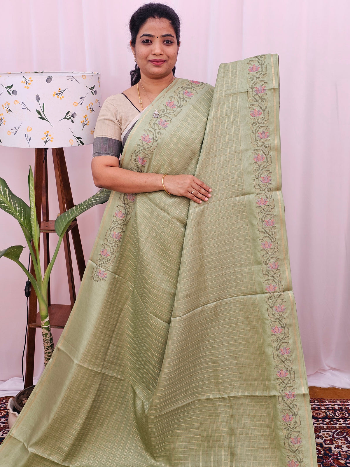 Soft Tussar Checks Weaving - Green