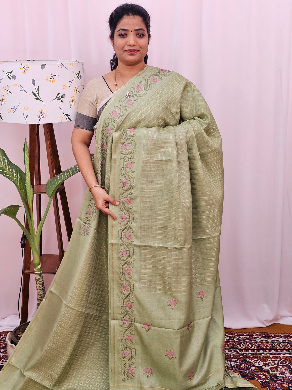 Soft Tussar Checks Weaving - Green