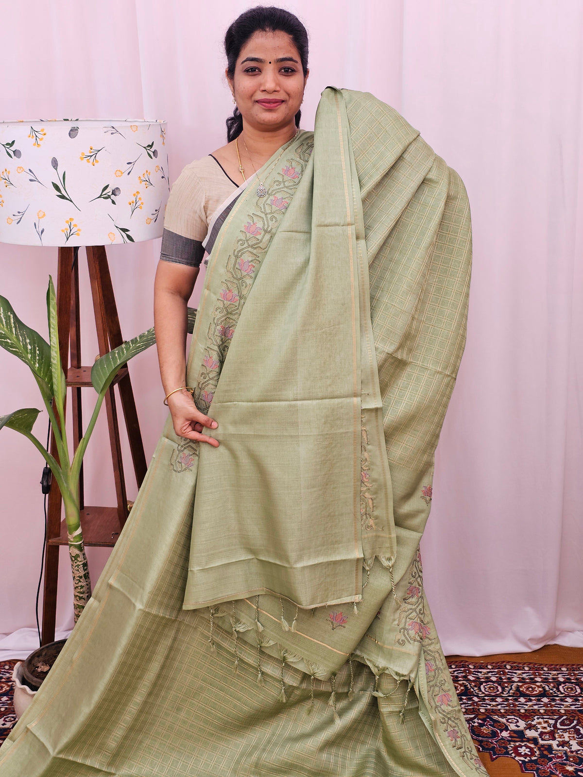 Soft Tussar Checks Weaving - Green