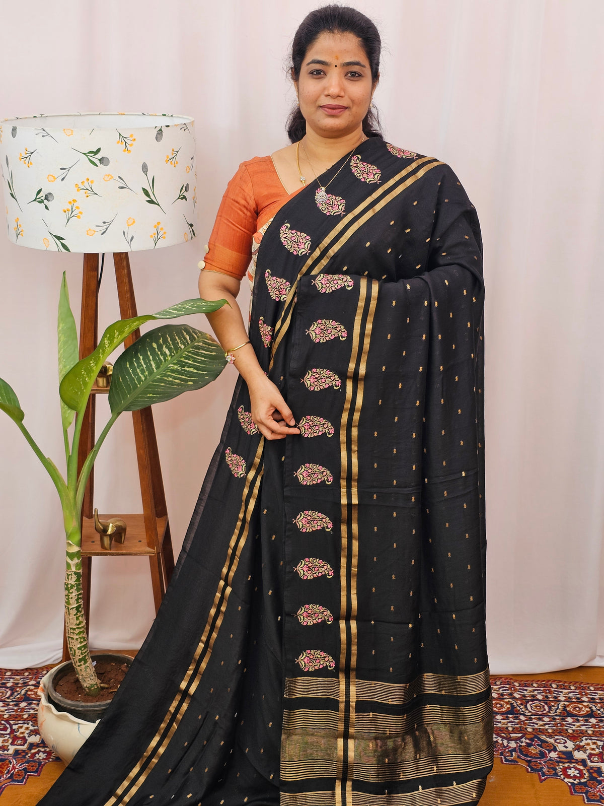 Soft Semi Silk with Heavy Embroidery - Black