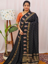 Soft Semi Silk with Heavy Embroidery - Black