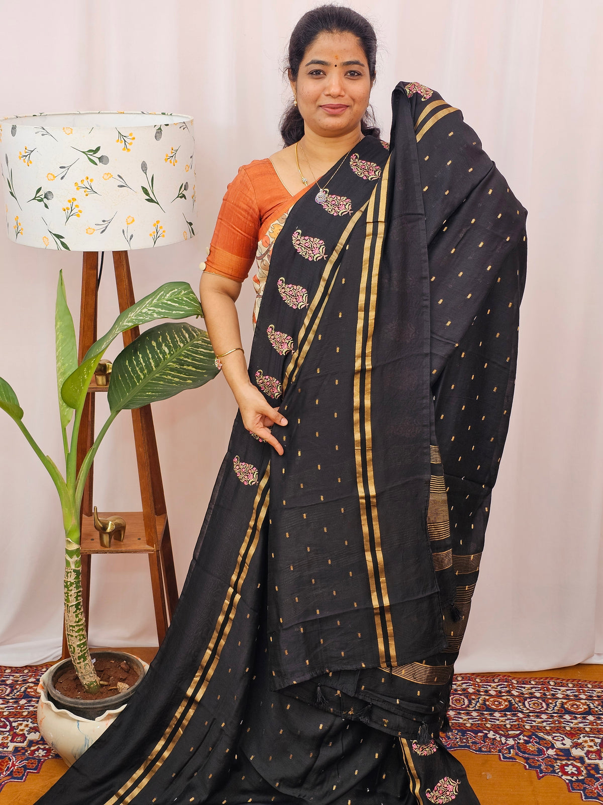 Soft Semi Silk with Heavy Embroidery - Black