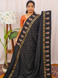 Soft Semi Silk with Heavy Embroidery - Black