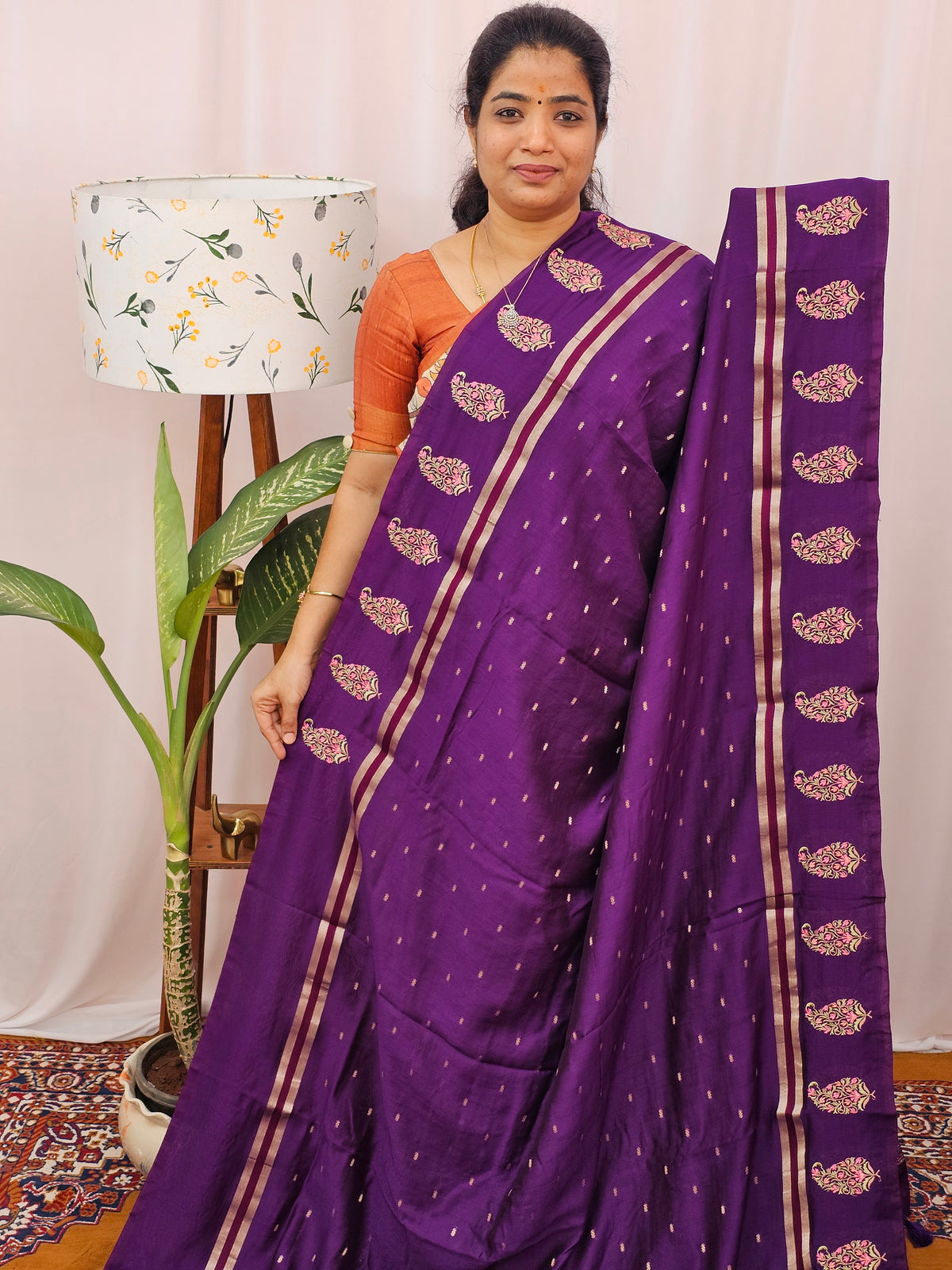 Soft Semi Silk with Heavy Embroidery - Purple