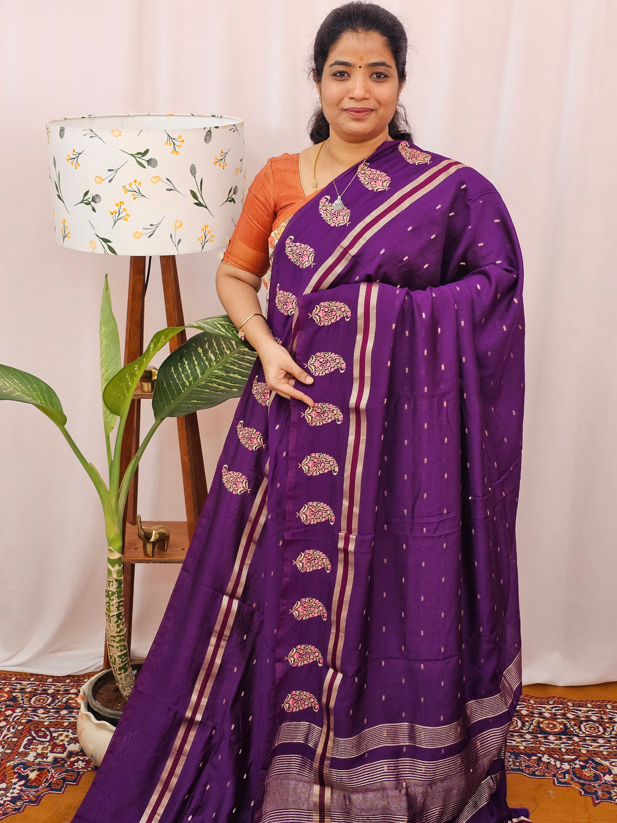 Soft Semi Silk with Heavy Embroidery - Purple