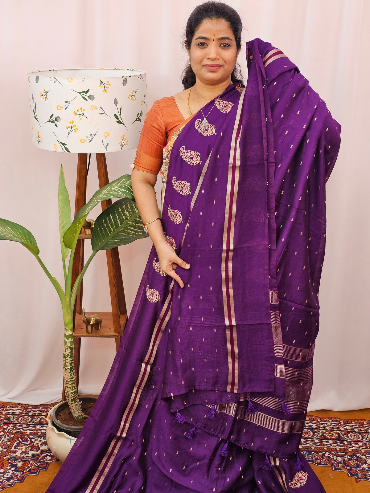 Soft Semi Silk with Heavy Embroidery - Purple