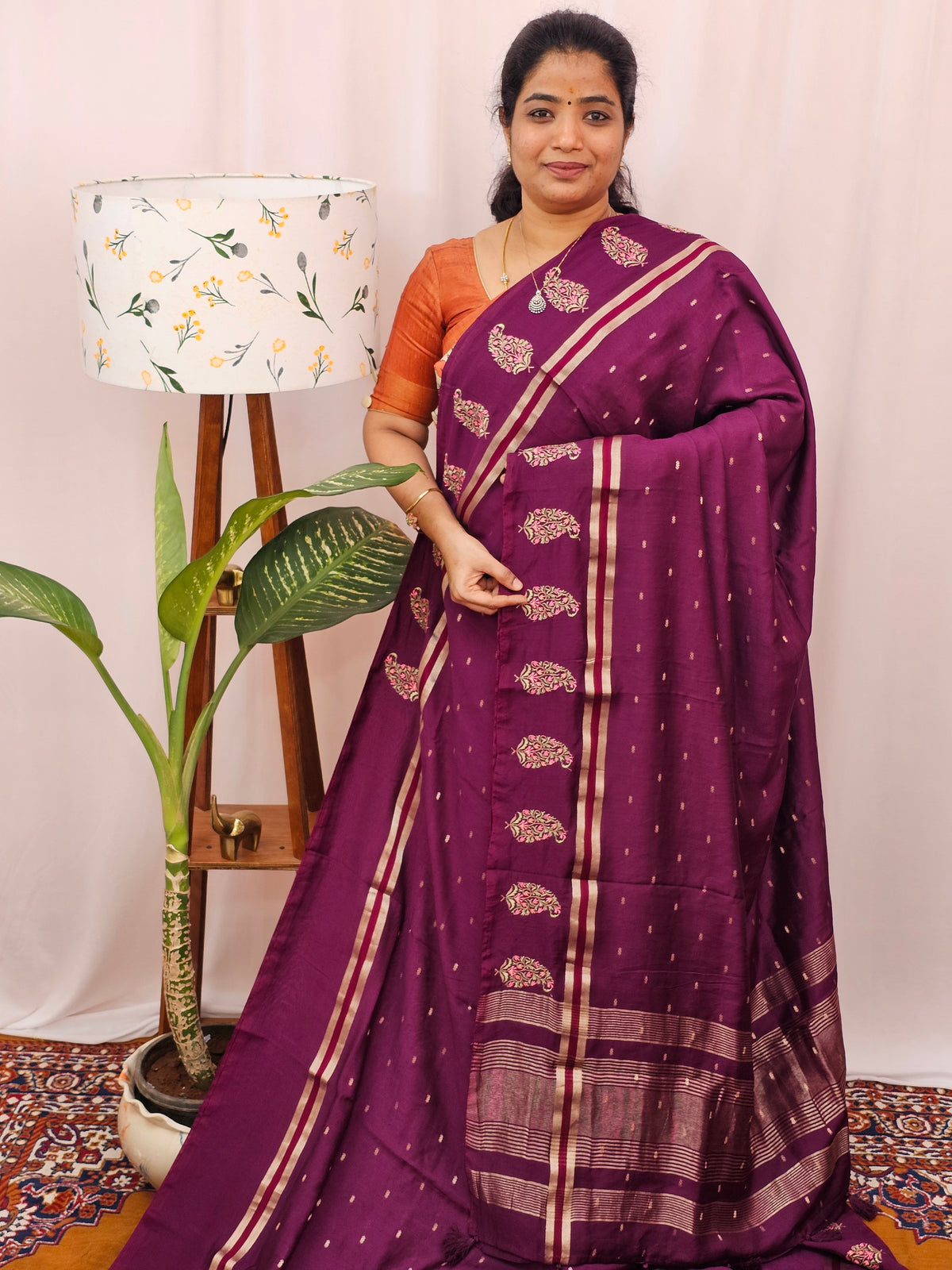 Soft Semi Silk with Heavy Embroidery - Magenta Pink