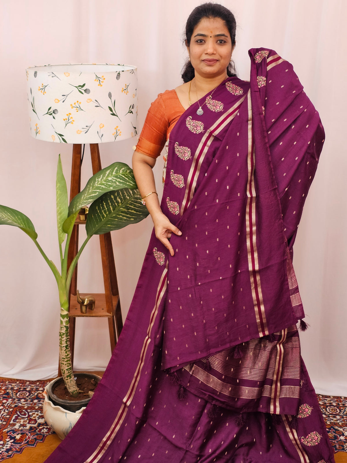 Soft Semi Silk with Heavy Embroidery - Magenta Pink