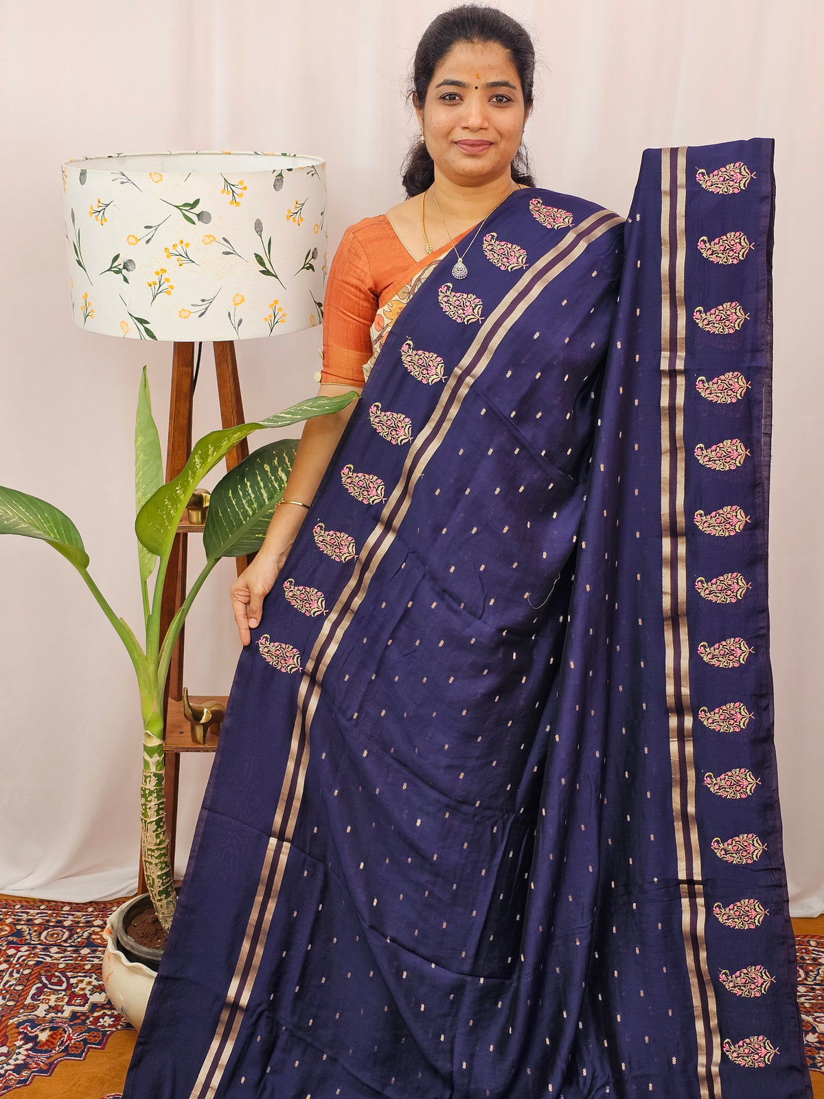 Soft Semi Silk with Heavy Embroidery - Blue