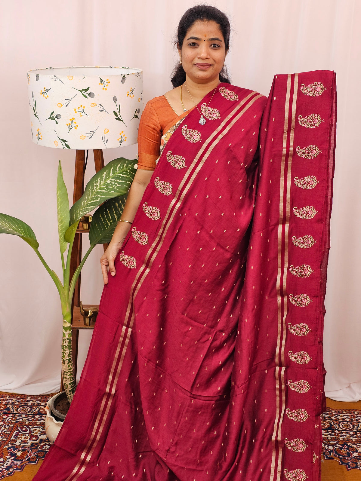 Soft Semi Silk with Heavy Embroidery - Red