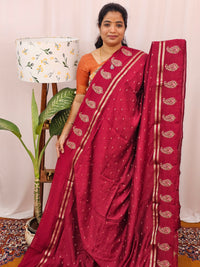 Soft Semi Silk with Heavy Embroidery - Red