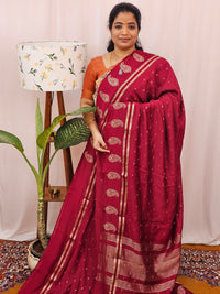 Soft Semi Silk with Heavy Embroidery - Red