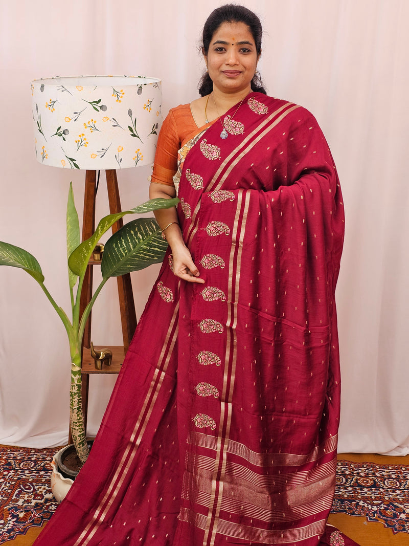 Soft Semi Silk with Heavy Embroidery - Red