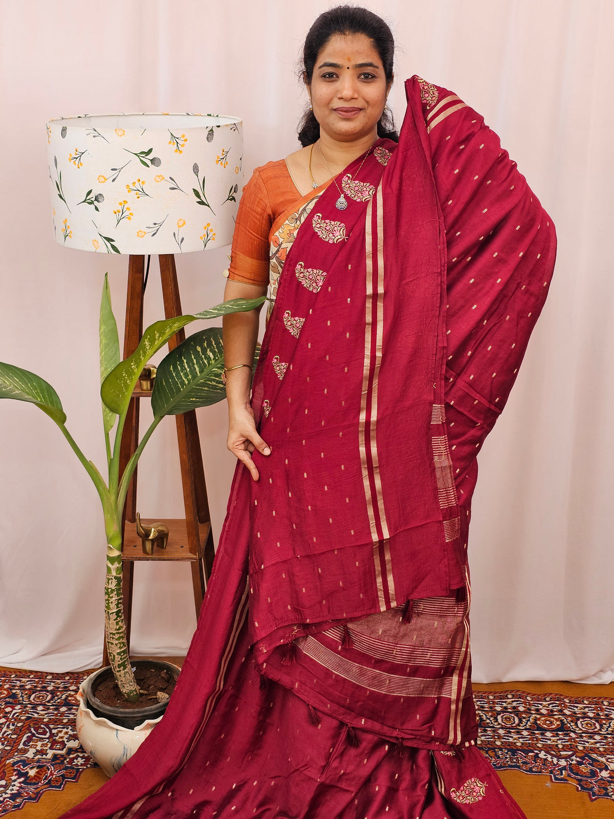 Soft Semi Silk with Heavy Embroidery - Red