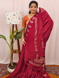 Soft Semi Silk with Heavy Embroidery - Red