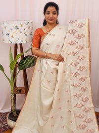 Chanderi Silk with Premium Emboridery Saree - Cream with Peach