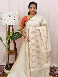 Chanderi Silk with Premium Emboridery Saree - Cream with Peach