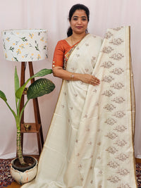 Chanderi Silk with Premium Emboridery Saree - Cream with Grey