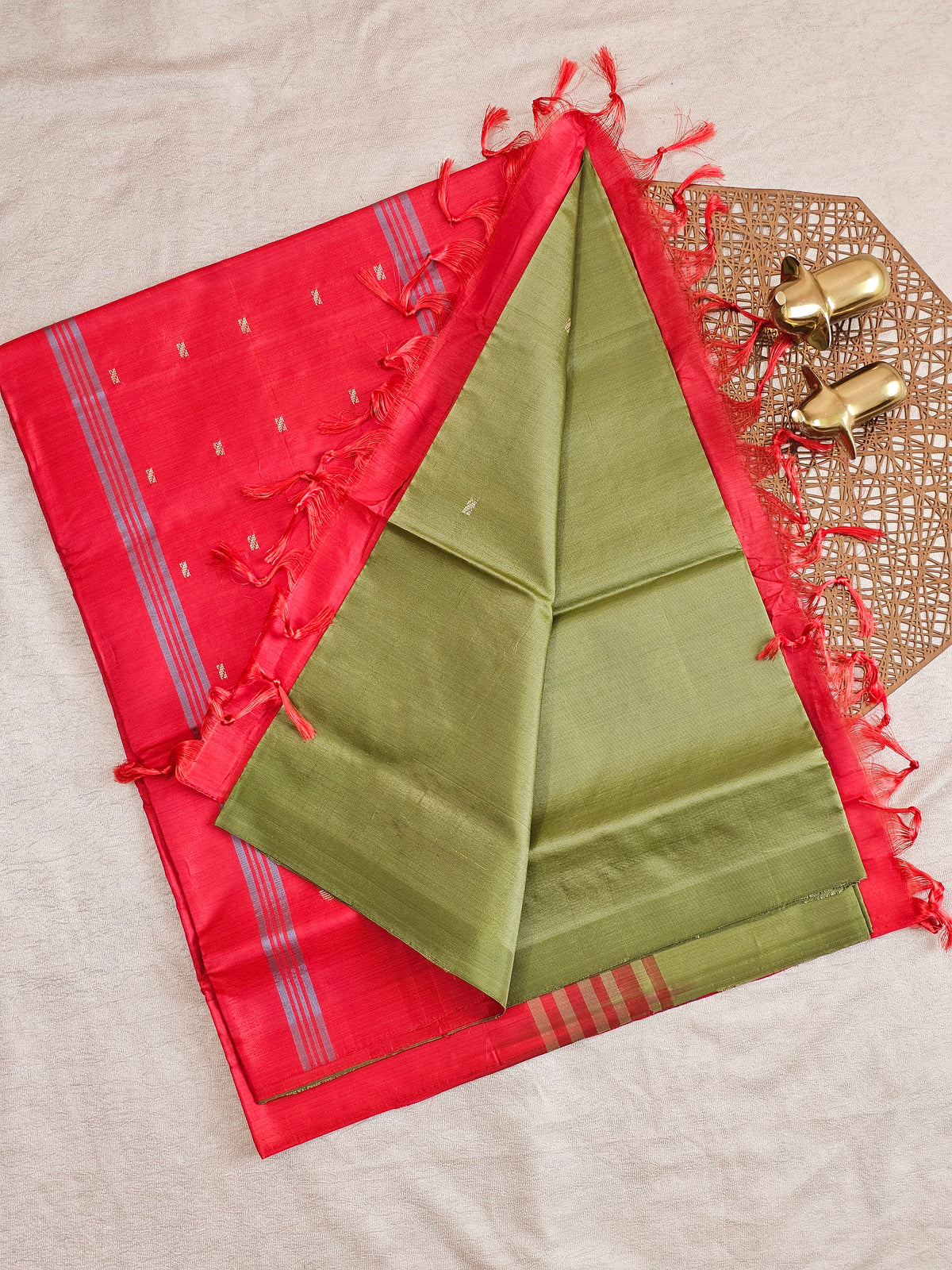 Green with Red Chinnalampattu Saree with Blouse