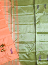 Peach with Green  Chinnalampattu Saree with Blouse
