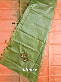 Peach with Green  Chinnalampattu Saree with Blouse