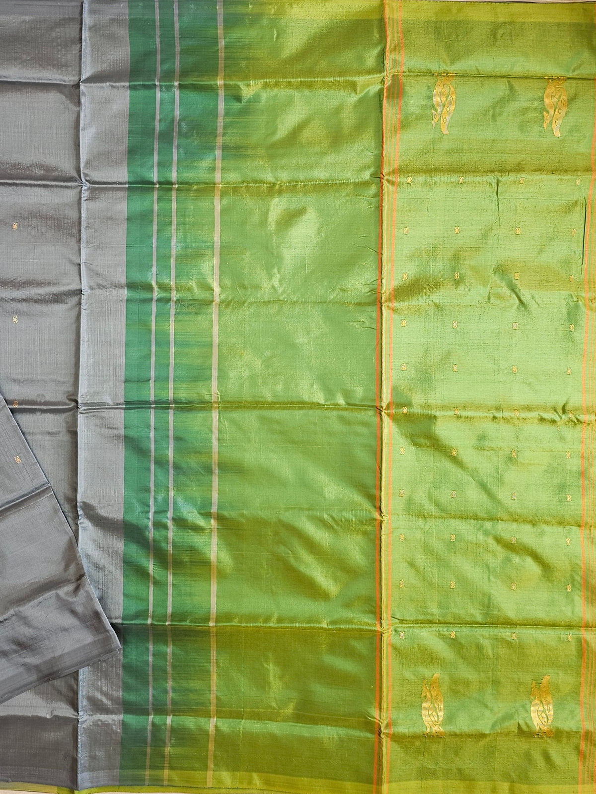 Grey with Green Chinnalampattu Saree with Blouse