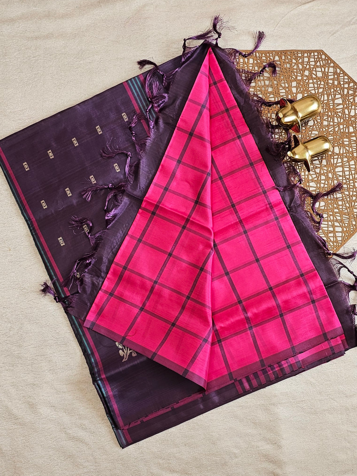 Pink with Dark Purple Chinnalampattu Saree with Blouse