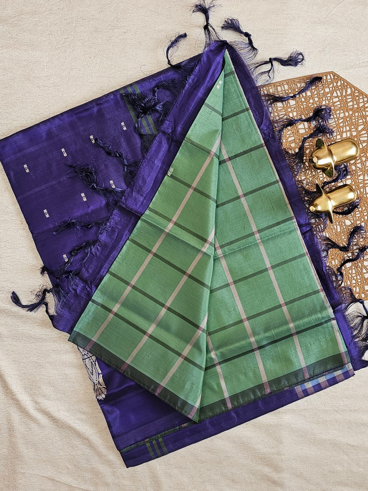 Green with Violet Chinnalampattu Saree with Blouse