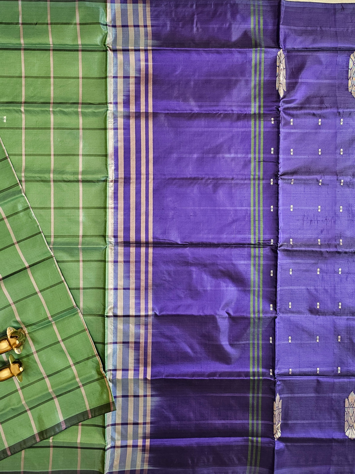 Green with Violet Chinnalampattu Saree with Blouse