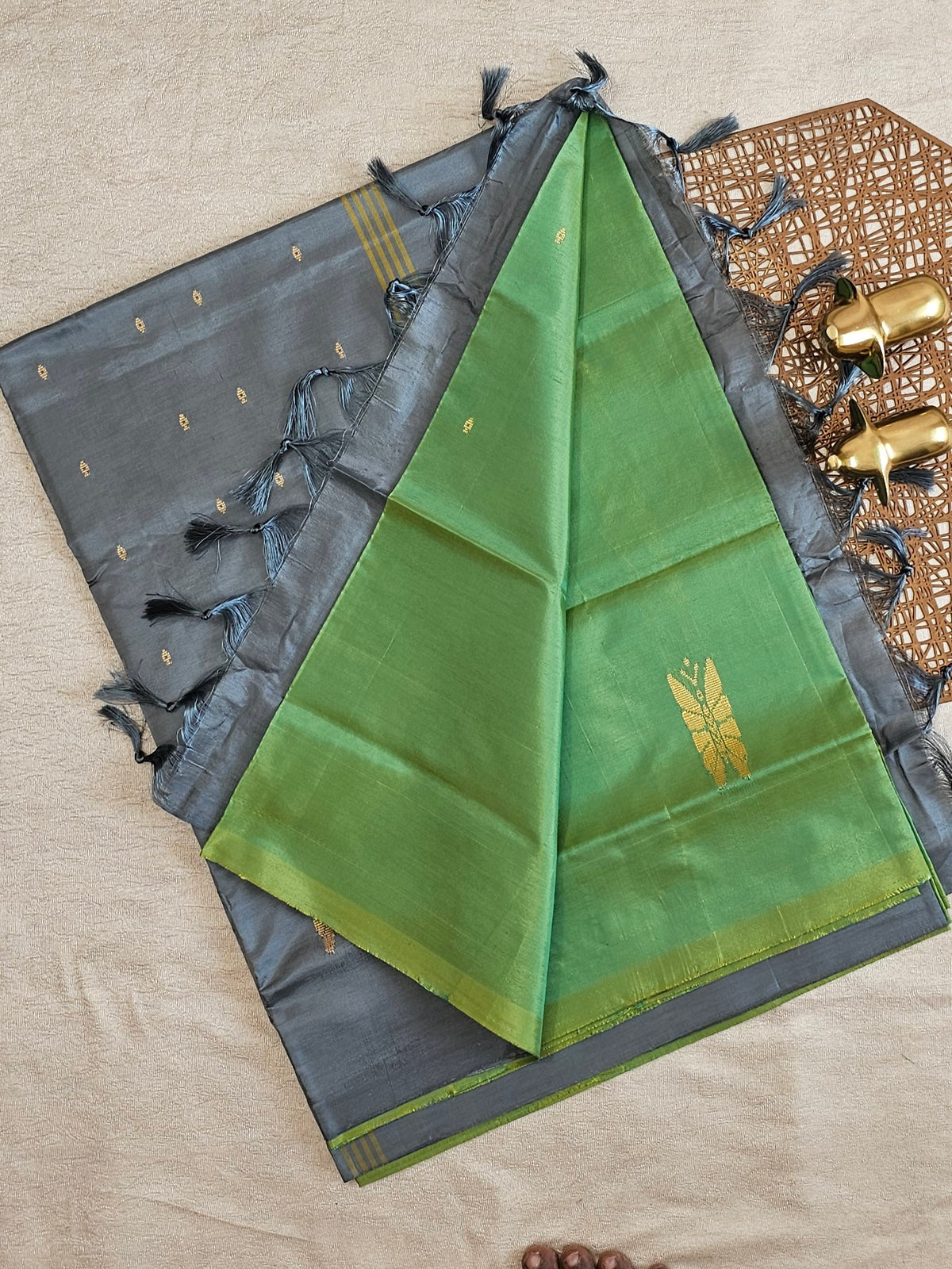 Green with Grey Chinnalampattu Saree with Blouse