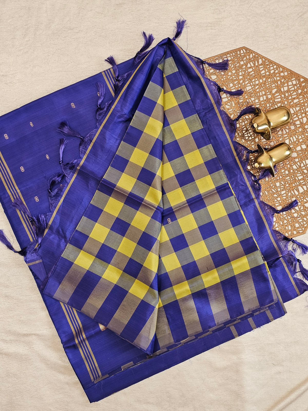 Yellow with Blue Chinnalampattu Saree with Blouse