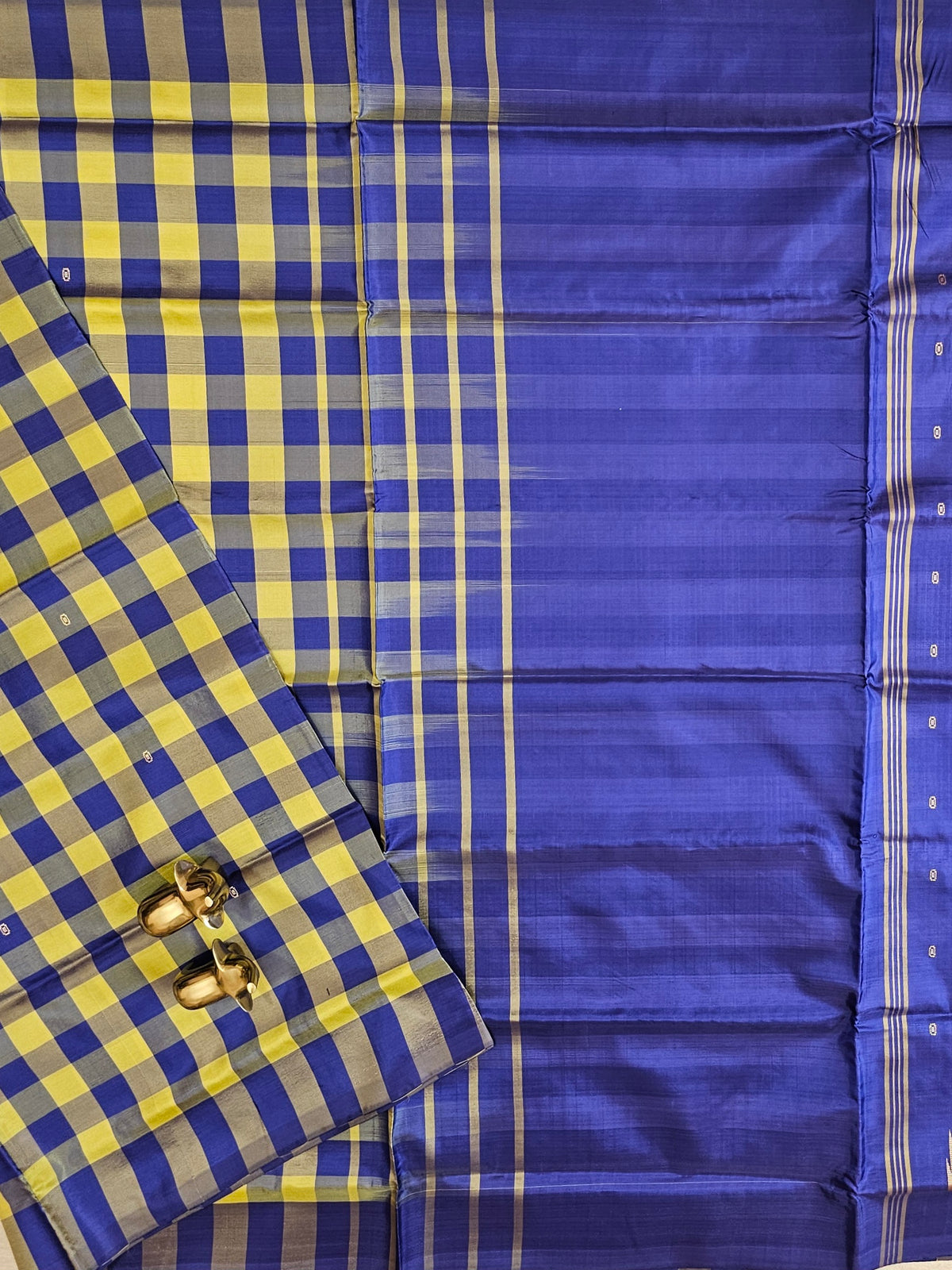 Yellow with Blue Chinnalampattu Saree with Blouse