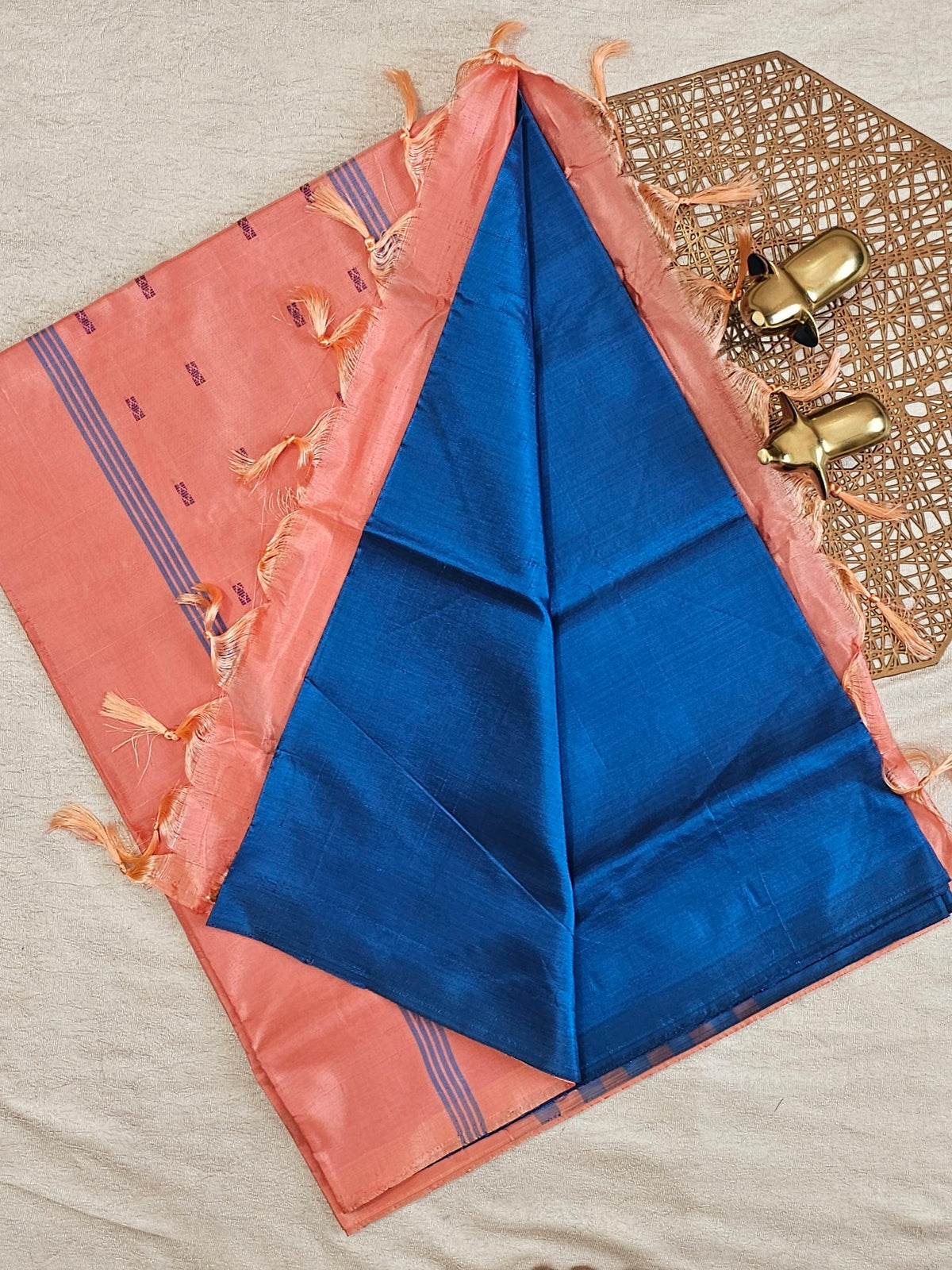 Blue with Peach Chinnalampattu Saree with Blouse