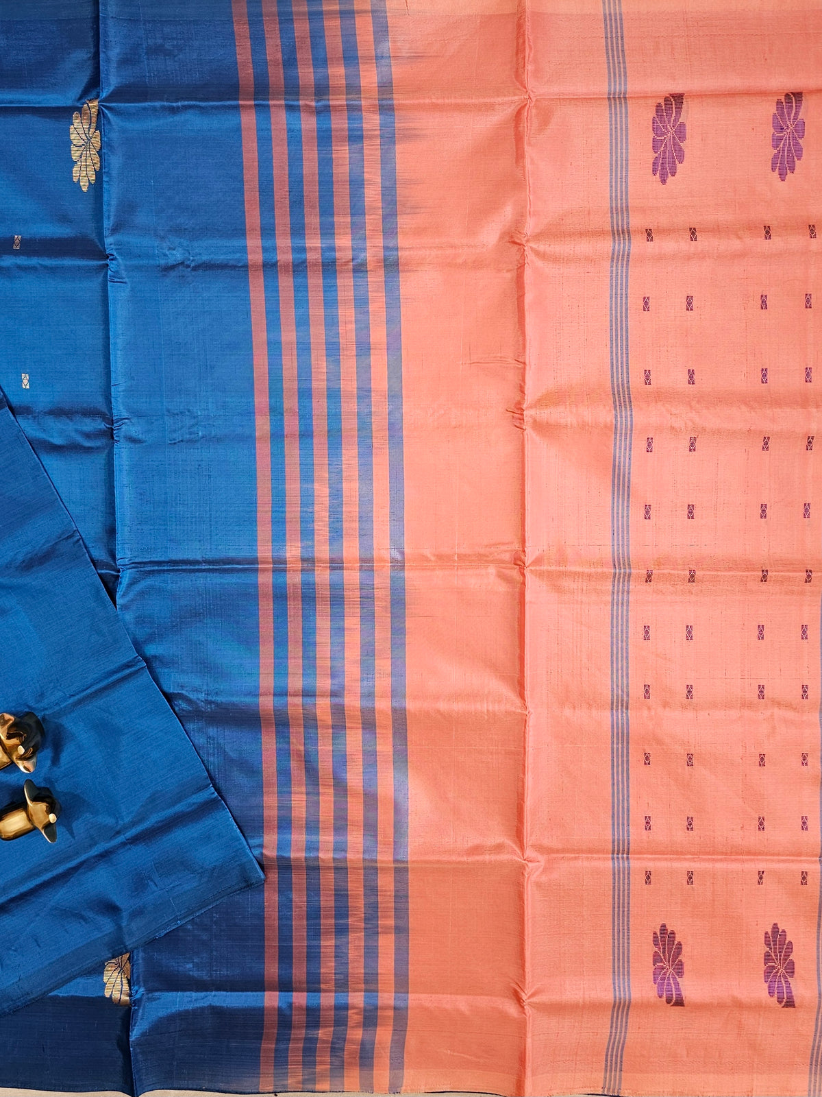 Blue with Peach Chinnalampattu Saree with Blouse