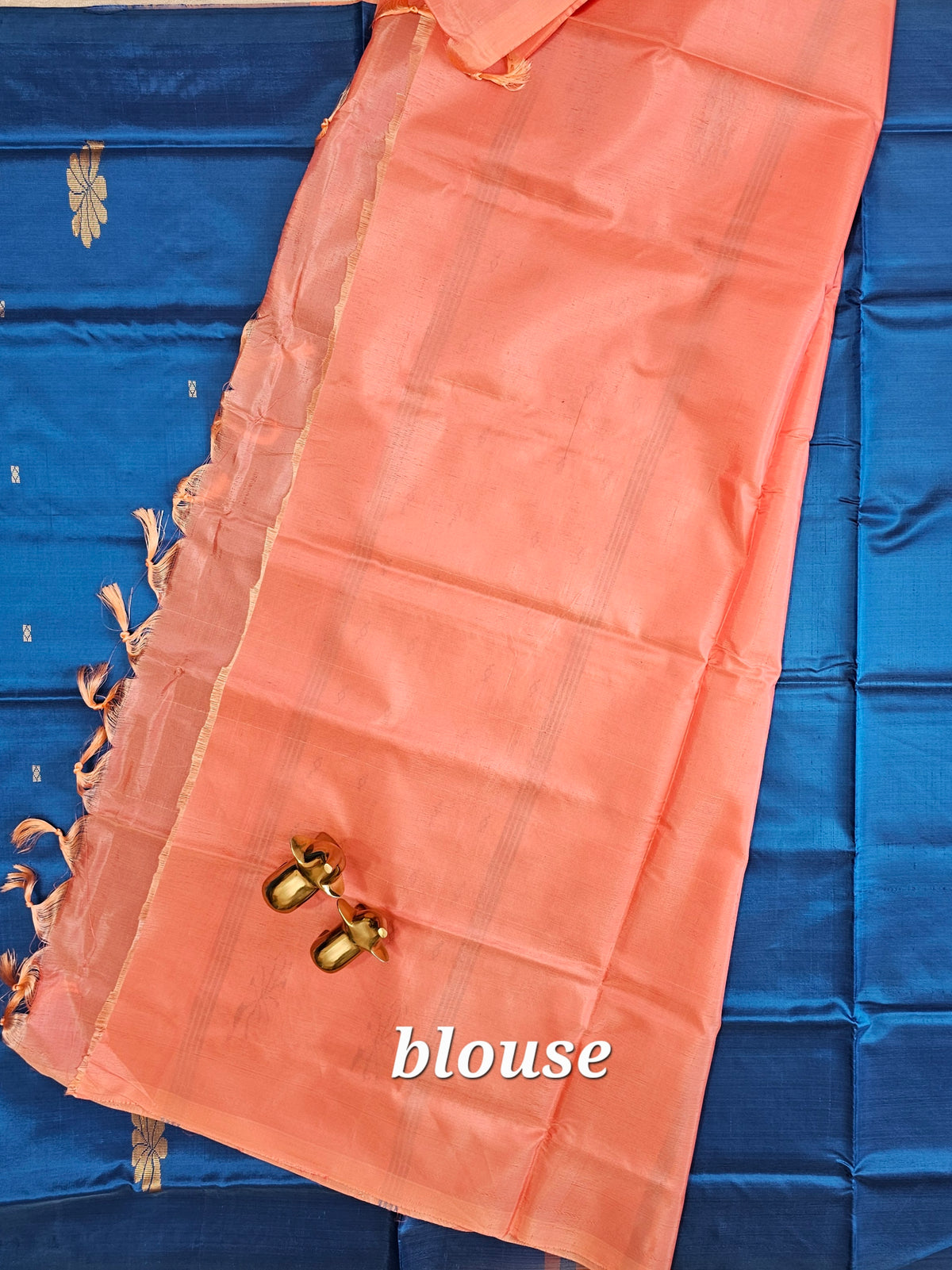 Blue with Peach Chinnalampattu Saree with Blouse