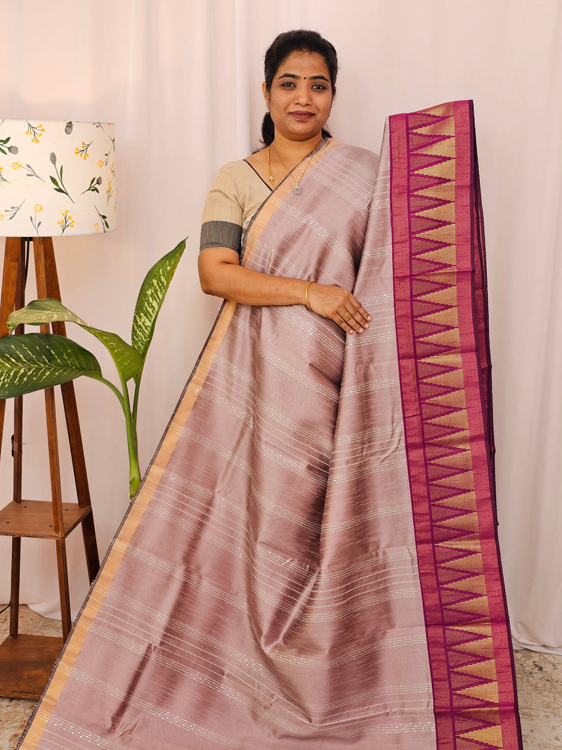 Semi Raw Silk Saree - Onion Pink with Magenta Pink