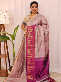 Semi Raw Silk Saree - Onion Pink with Magenta Pink